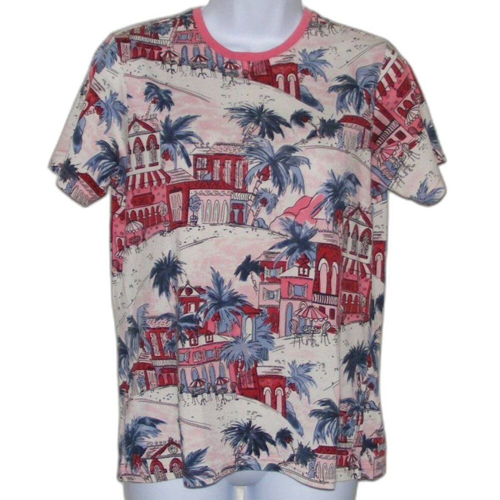 BOBBY CHAN Silk-Cotton Tshirt, S, City Print, Short sleeves, Tee, Palm trees